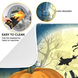 Alfombrilla para secar platos de Halloween Night Brujas, de calabaza, absorbente para secar platos para cocina, extragrande, 18 x 24 pulgadas
