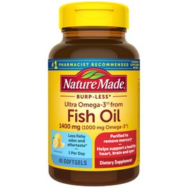 Nature Made Burp-Less Ultra Omega-3 from Fish Oil 1400 mg, Dietary Supplement for Healthy Heart Support, 45 Softgels, 45 Day Supply