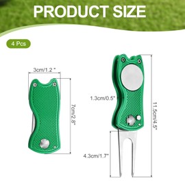 PATIKIL Golf Divot Repair Tool, 4 Pack Foldable Metal Golf Green Divot Tool with Magnetic Ball Marker & Stainless Steel Fork for Golfer, Dark Green