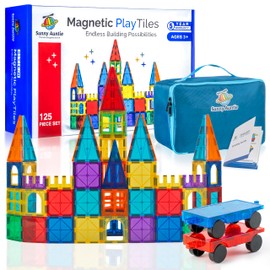 Magnetic Tiles 125 PCS (XL SET), Magnetic Tiles for Kids, Toy for 3 4 5 6 7 8 Year Old Boys & Girls, Large Building Set, Great Gift for Kids Aged 3-8, Gift Box, + Bonus Zippered Carrying CASE