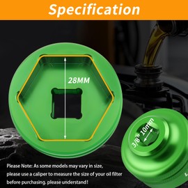 LIFSHP 28MM Oil Filter Socket,Cummins tools 3/8" Drive For Dodge Ram 6.7L Cummins Other Vehicles Oil/Fuel Filter Removal Tool-Green