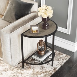 SAYGOER Half Moon Side Table 19.7'' Bed Night Stand 18.7"*10.4" Small End Tables for Living Bed Room 2 Tier Wood Couch Tables with Storage Shelf Adjustable Feet, Rustic Gray