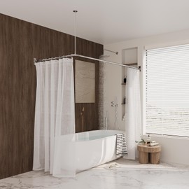 Naiture Stainless Steel 72'' x 48'' Corner Shower Curtain Rod with Ceiling Support, Chrome Finish