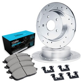 R1 Concepts Rear Brakes and Rotors Kit |Rear Brake Pads| Brake Rotors and Pads| Ceramic Brake Pads and Rotors |Hardware Kit|fits 2017-2022 Jeep Compass