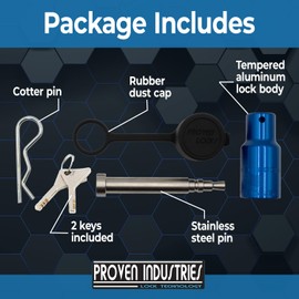 Proven Locks Model HL1 Receiver Hitch Pin Lock, Fits 3-Inch Receivers, Stainless Steel, Made in The USA, (Blue)