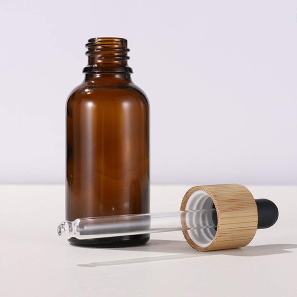 Pack of 12 10 ml Empty Glass Bottles Essential Oil Bottles Brown Glass Pipette Bottle with Bamboo Pipette Ring, Refillable Bottle Cosmetic Sample Bottle Dropper Bottles Cosmetic Container for Travel