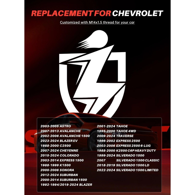 Sposuit M14x1.5 Spline Lug Nuts - Replacement for 2001-2006 Chevy