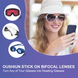 OuShiun 2 Pack Stick-on Bifocal Reading Lenses, Adhesive Magnification for Sunglasses Goggles, Reusable, No Water Needed (+2.5)