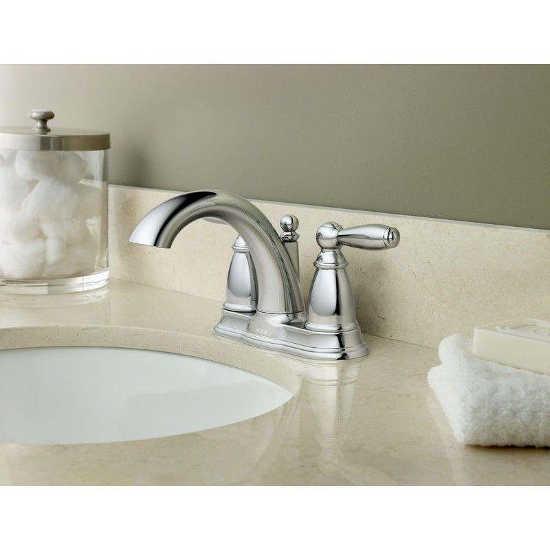 Moen Brantford Chrome Two-Handle Low-Arc Traditional Centerset Bathroom Faucet with