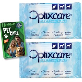 Healthy Surplus Optixcare Eye Cleaning Wipes for Dogs and Cats 50 Count 2 Pack (100 Total Wipes) and Vital Volumes Pet Care Card - Bundle