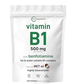 Micro Ingredients Vitamin B1 Thiamine 500mg with Benfotiamine & MCT Oil, 240 Softgels | Highly Bioavailable Thiamine Supplement for Energy & Nervous System Support* | Non-GMO, Soy Free