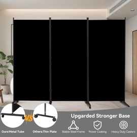 Room Divider (3 Panel) Wall Divider for Room Separation, 102 inch Wide Portable Privacy Screens W/Wheels, Metal Frame Freestanding Room Separators 5.6FT Room Partitions and Dividers