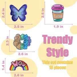 Trendy Patch, Fashion Iron On Patches, Cute DIY Sewing Decor Patches for Backpacks, Embroidery Applique Aesthetic Stuff for Clothing, Jackets, Jeans (Trendy4 16 Pcs)