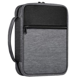 FINPAC Bible Cover for Men, Bible Carrying Case with Zippered Pocket and Handle, Church Bible Bag - Color: Black+Gray