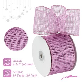 DINDOSAL Pink Wired Ribbon 2.5" X 10 Yards Glitter Mesh Wired Pink Christmas Ribbons for Tree Decorations, Topper Bows, Wreath,Garlands, Gifts Wrapping
