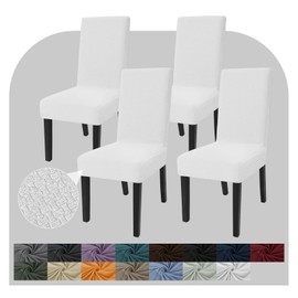 JIVINER Stretch Chair Covers for Dining Room Set of 4 Decorative Jacquard Chair Seat Protector Removable Washable Kitchen Seat Slipcover for Home, Hotel, Party (4PCS, Off White)