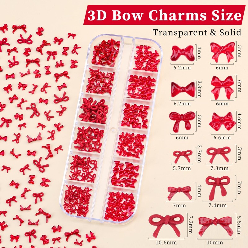 1 Box Red Mini Bow Nail Charms,3D Resin Bows Charms