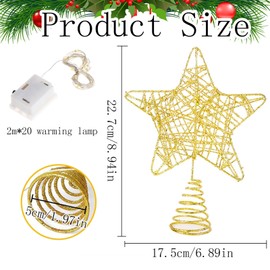Seasboes Christmas Tree Toppers Star, Christmas Tree Topper Star Gold, Christmas Tree Topper Star, Gold Christmas Tree Star Topper LED, Glittering Christmas Decoration LED Christmas for Party