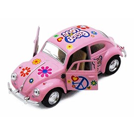 KiNSMART 1967 Volkswagen Classical Beetle w/Peace Love Decals Pink 5" 1:36 Scale Die Cast Metal Model Toy Car w/Pullback Action