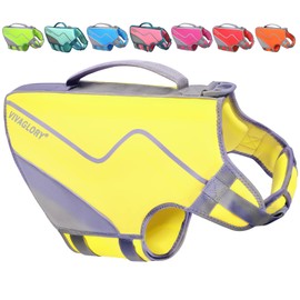 VIVAGLORY Neoprene Dog Life Jacket Dog Life Vest for Swimming Pet Swimming Life Jacket Doggy Float Water Swim Vest Lifejacket for Paddle Boarding Boating Handle Durable PFD M Yellow