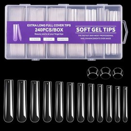 Long Square Nail Tips, 240Pcs Full Cover Soft Gel Nail Tips Pre-shaped 3XL Straight Shape Clear Acrylic False Nail Fake Nail Extension Press On