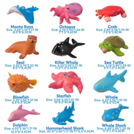 Homnive Bath Toys Without Hole for Kids, 12 Pieces, Baby Oekan Sea Animal Bathtub Toys, Mildew Free, Kids Bathtub Pool Toys for Boys and Girls