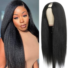 U Part Wigs Human Hair For Black Women Upgrade Kinky Straight U Part Wigs Beginner Friendly No Sew In No Leave Out No Glue U Part Human Hair Wig With Drawstring 200% Density Natural Color (30inch)