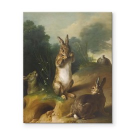 Vintage Easter Bunny Canvas Wall Art, Beautiful Rabbit Pictures Print, Vintage Bunny Springtime Decor Print Oil Painting Framed Wall Decor for Nursery, Farmhouse and Living Room 24x30inch