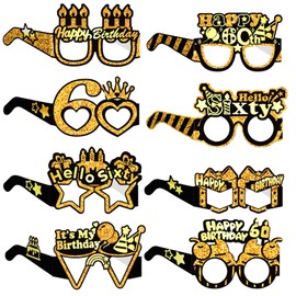 COLANANA Birthday Party Glasses Decoration, 60th Birthday Party Decorations, Pack of 8 Funny Paper 60th Birthday Glasses Decoration, Birthday Photo Booth Props Accessories for Women Men