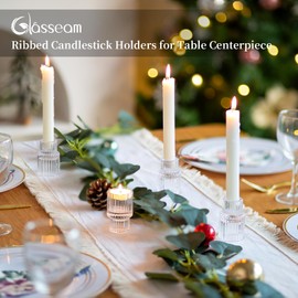 Glass Candlestick Taper Candle Holder: Glasseam Set of 2 Small Candle Holders for Candlesticks, Modern Crystal Clear Tapered Candle Stick Holder for Wedding Dining Table Centerpiece Christmas Decor