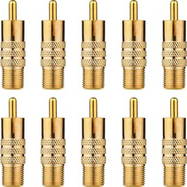 Urtop 10-Pack F-Type Female to RCA Male Coaxial Cable Audio Video Adapter Gold Plated Connector Straight Coupler