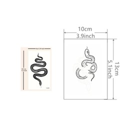 Entwined Black & White Snakes (3.9 x 5.1 in) + Realistic Black Snake Temporary Tattoos (2.36 x 4.13 in) – Waterproof, Long-Lasting, 2 Sheets for Hand, Arm, Neck, Leg