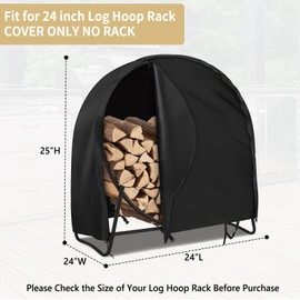AKEfit 24 Inch Firewood Log Hoop Cover, Heavy Duty 600D Oxford Outdoor Waterproof Round Log Rack Cover with Zipper & 2 Windproof Buckle Straps & Drawstring
