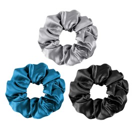 OLESILK Silk Scrunchies for Women Hair Care, 100% Mulberry Silk for No Hair Damage and Frizz, Smooth Soft for Curly Hair, 3 Piece