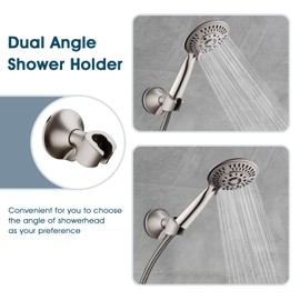BRIGHT SHOWERS Strong Adhesive Shower Head Holder with Dual Angle Adjustable, Wall Mounted Handheld Shower Bracket, Easy Installation, Screw Mounting Options, Brushed Nickel