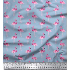 Soimoi 58 Inches Wide Flamingo Print Viscose Rayon 115 GSM Fabric Material by The Yard - Light Blue