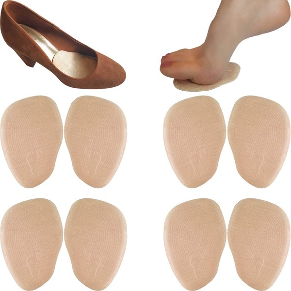 Chiroplax High Heel Cushion Inserts Pads (4 Pairs) Suede Ball of Foot Forefoot Metatarsal Anti Slip Shoe Insoles for Women (Beige, Normal Thickness)