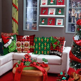 Hollyhorse Merry Christmas Pillow Covers 18x18, Christmas is Mine Set of 4 Grinchmas Cushion Case for Sofa Couch Decoration