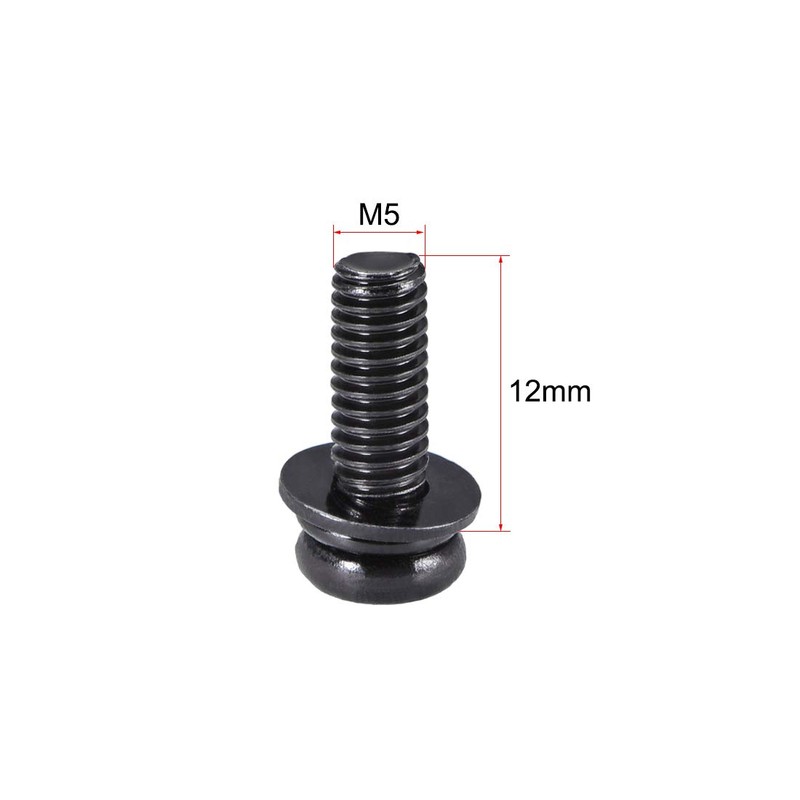 sourcing map M5 x 12mm Carbon Steel Phillips Pan Head