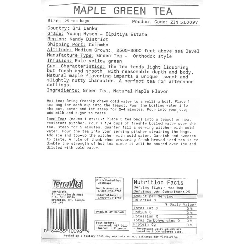 Maple Green Tea (25 tea bags, ZIN: 510097)