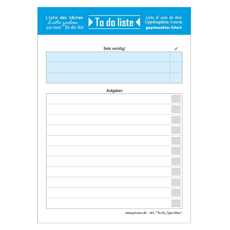PRICARO A6 Typo-Blue To-Do List (Pack of 5)