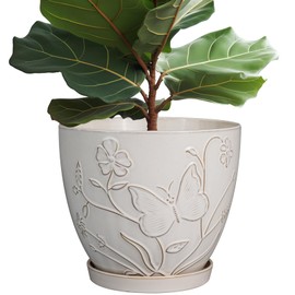 MPotTo 10 Inch Plant Pot Ceramic Planter Pot with Drainage Hole and Saucer Round Planter Large Flower Pot for Indoor Outdoor Plants Home Garden Decor White