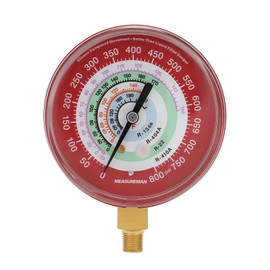 MEASUREMAN New Refrigeration Pressure Gauge, 3-1/8" Dial, Red Dial, 1/8" NPT Lower Mount, 0-800psi, R-134a, R-404A, R-22, R-410A, Degree F, Adjustable Pointer