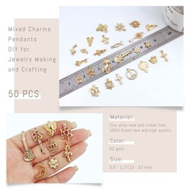 JIALEEY Wholesale Bulk 50PCS Mixed KC Gold Charms Pendants DIY for Necklace Bracelet Jewelry Making and Crafting