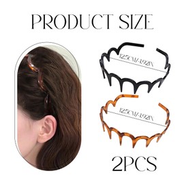 2 Pcs Zig Zag Headband,Black Teeth Shape Zigzag Hairband,Adjustable Elastic Designed Ladies Fashion Tooth Headbands,Women'S Non Slip Wavy Clips Hairbands,for Women Girls Jagged Non-Slip Head Hair Band