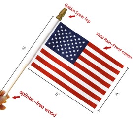 Anley Lot of 12 US National Stick Flags, 4 x 6 Inch American Flags with Wooden Pole and Gold Spear Top - For July 4th, Memorial Day, Veterans Events, Grave Markers (Pack of 12)