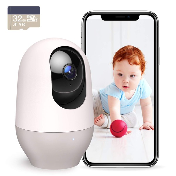 Nooie Baby Monitor with 32G SD,360-degree Baby WiFi Monitor1080P Smart Baby Monitor with Motion Tracking, IR Night Vision, 2 Way Audio &Sound Detection, Works with Alexa, SD Card and Cloud
