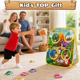 3-in-1 Dinosaur Bean Bag Toss Game for Boy Toddler Ages 3 4 5 Year Old, Cornhole Bags Learning Toys Set for 3-5 Preschool Kids, Outdoor Toy in Backyard Lawn, Indoor Family Party Game, Birthday Gifts