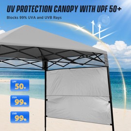 EAGLE PEAK 8x8 Pop Up Canopy Tent with Sidewall, Compact, Portable Slant Leg Instant Sun Shelter for Beach, Sports, & Camping, 8x8 Base 6x6 Top, Light Gray