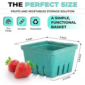Glownary [50 Pack] 1 Pint Green Molded Pulp Fiber Berry Basket Produce Vented Container for Fruit and Vegetable, Farmer Market, Grocery Stores and Backyard Party (50, Pint)